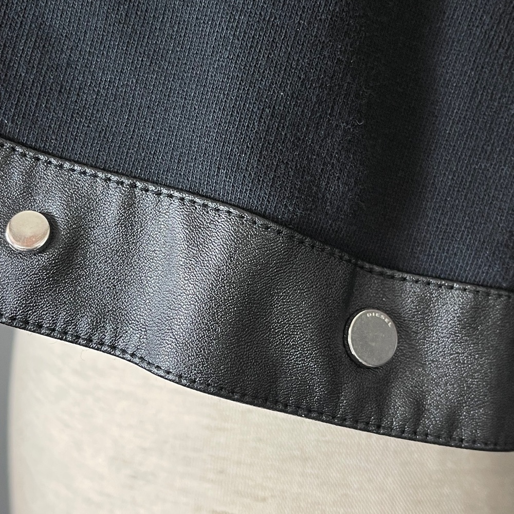 Diesel Convertible Black Sweatshirt with Faux Leather Trim and Silver Snaps - Picture 7 of 12